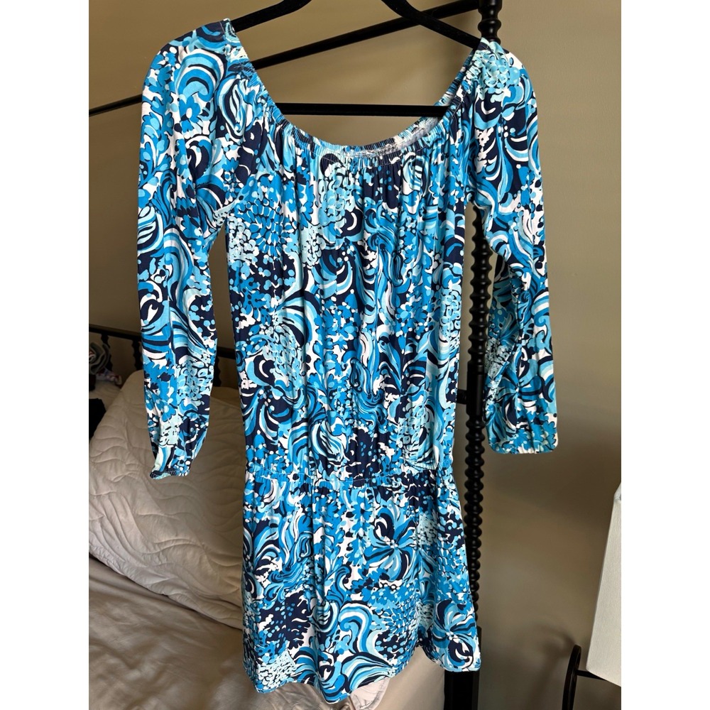 Lilly Pulitzer XXS Blue Floral Skirt Overlay Romper Long Sleeve Skort